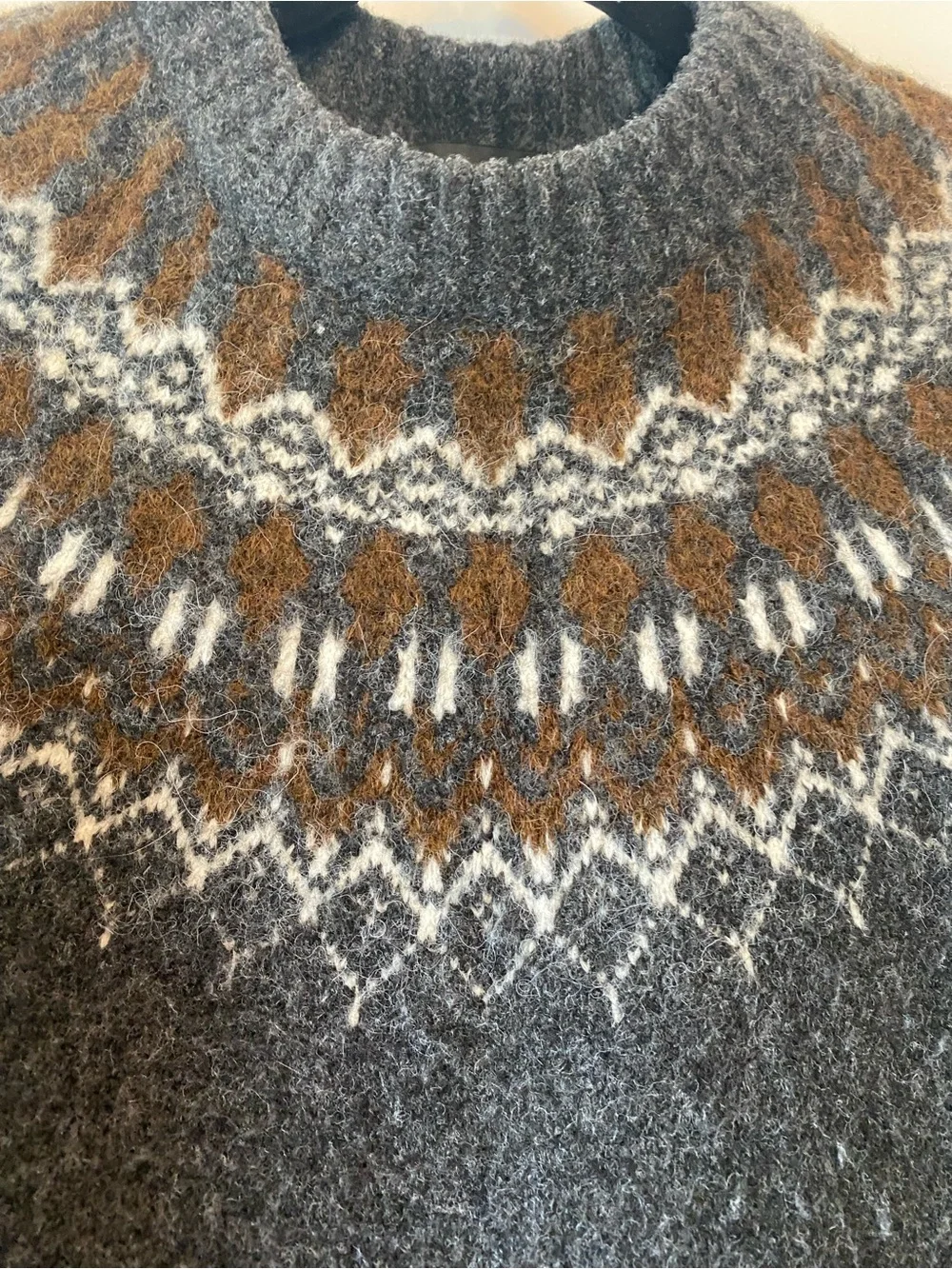 Zara Women's Fair Isle Wool Alpaca Blend Sweater Anthrcite Grey LG Cozycore - Picture 8 of 17
